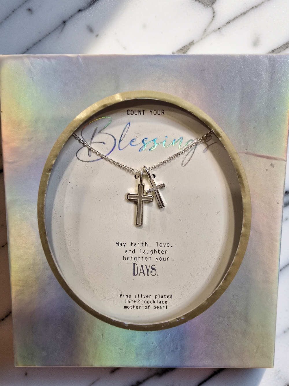 Double Cross Necklace Mother of Pearl Count Your Blessings